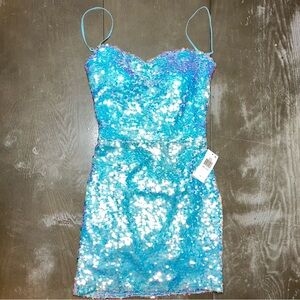 B Darlin Party Hoco Prom Cocktail Dress Sequin Corset Short NWT 15/16 Blue Aqua